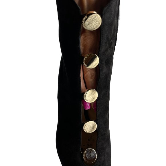 JIMMY CHOO LORETTA BLACK SUEDE ANKLE BOOT, CUT-OUT FRONT & GOLD-TONED BUTTONS - Picture 7 of 15